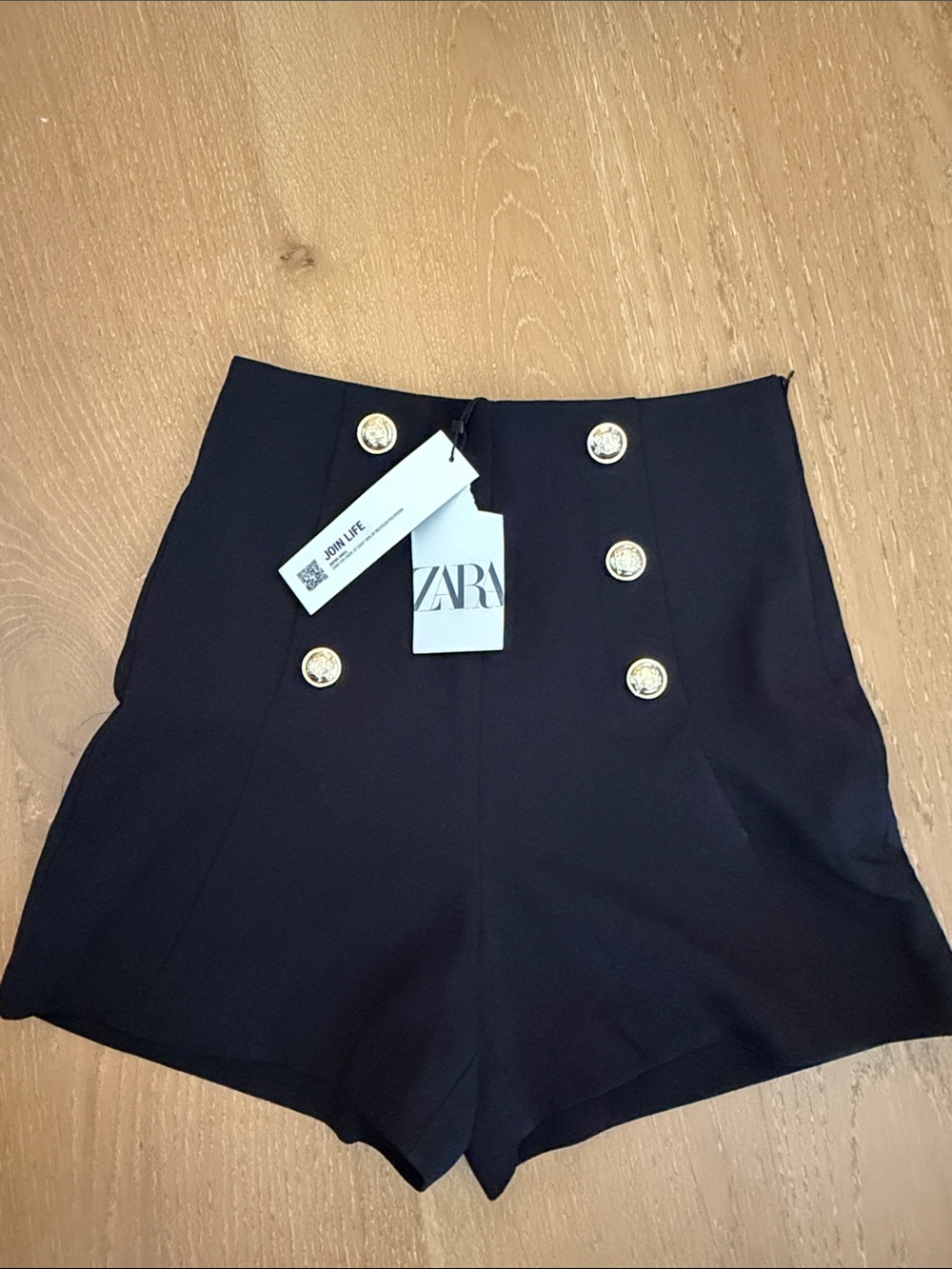Zara Black High-Waist Shorts with Gold Buttons